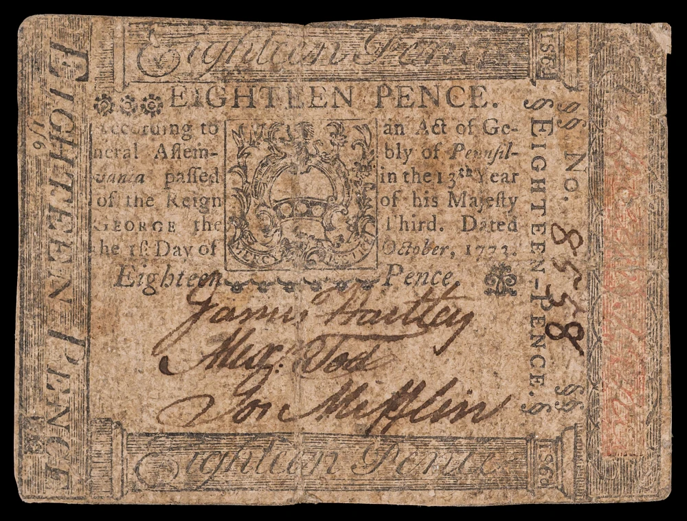 Colonial. Pennsylvania. VF 1773 18 Pence Note