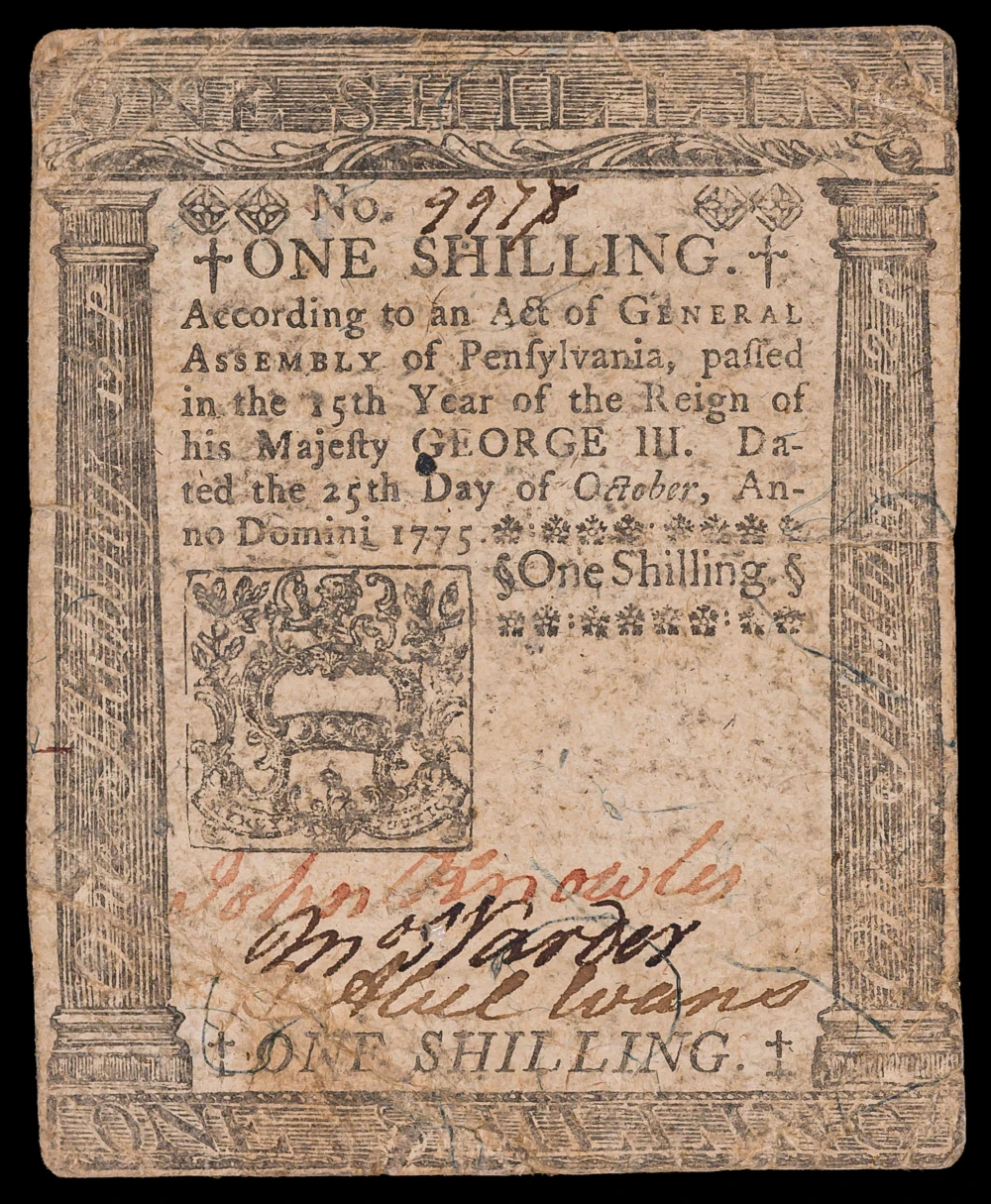 Colonial. Pennsylvania. VF 1775 One Shilling Note