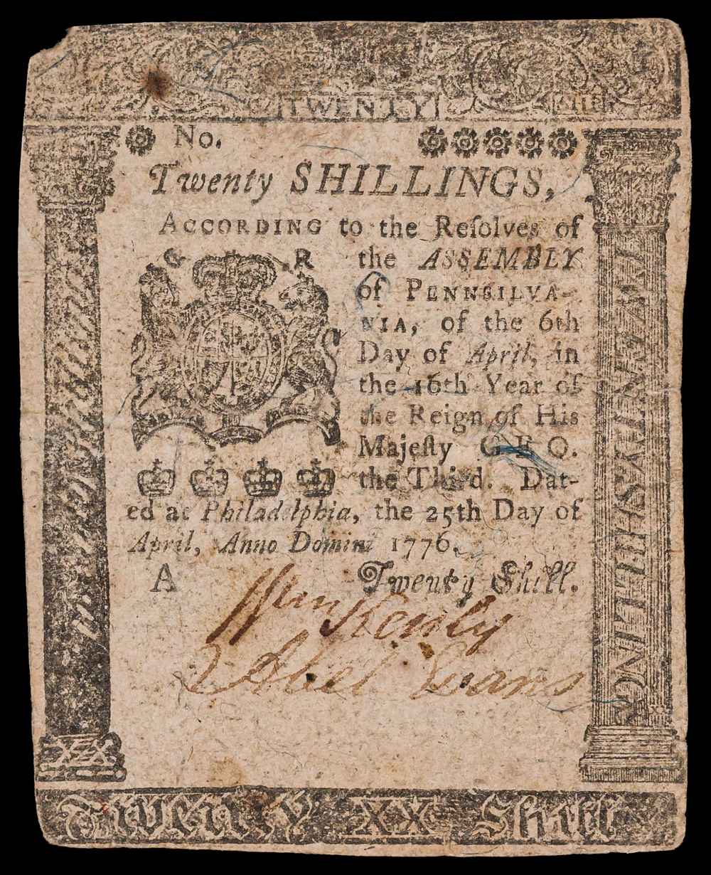 Colonial. Pennsylvania. VF 1776 20 Shillings Note