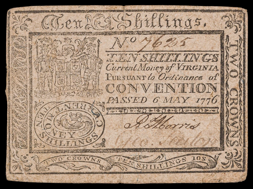 Colonial. Virginia. VF 1776 Ten Shillings Note