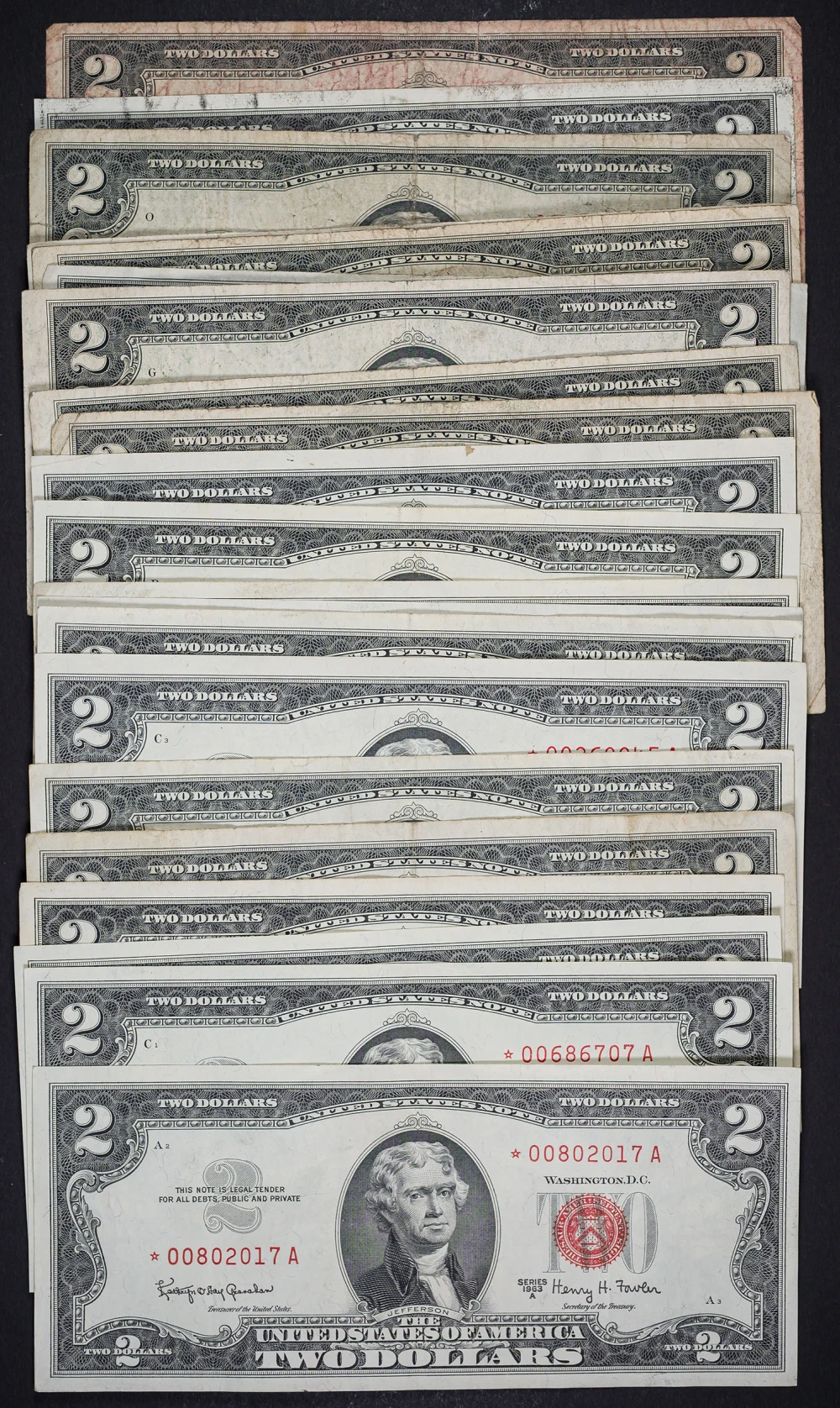 21 Pieces 1953/63 $2 Red Seal Star Notes