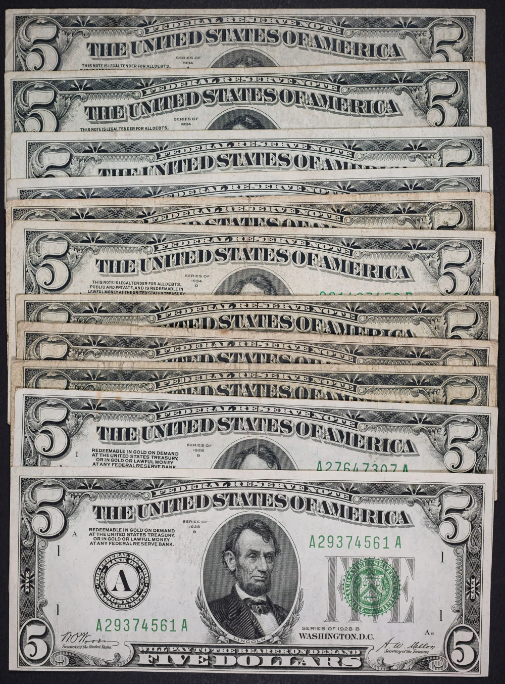 12 Pcs 1928/34 $5 FRN's