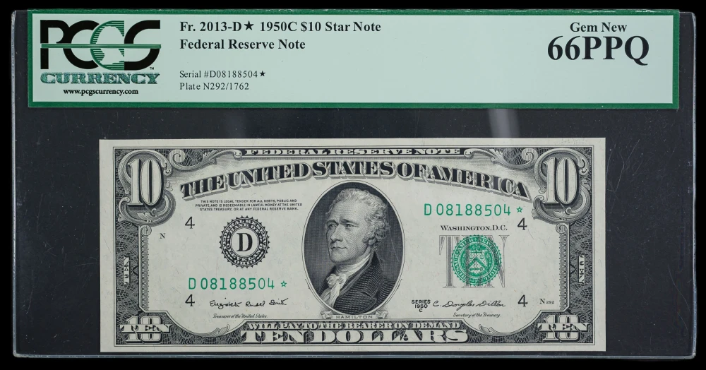 PCGS Gem 66 PPQ 1950-C $10 Star Note