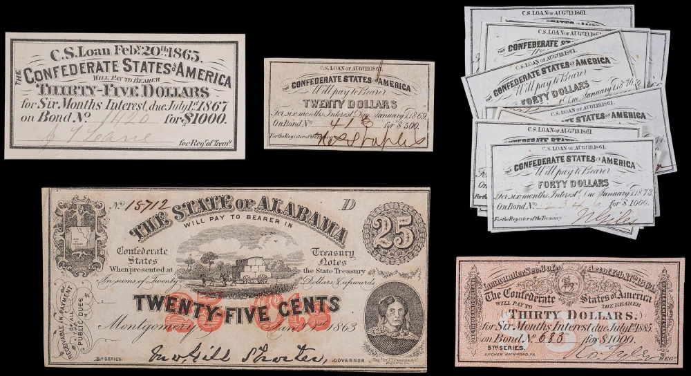 Southern Civil War Note & Coupons