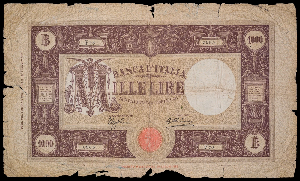 Italy. VG 1932 1,000 Lire Note