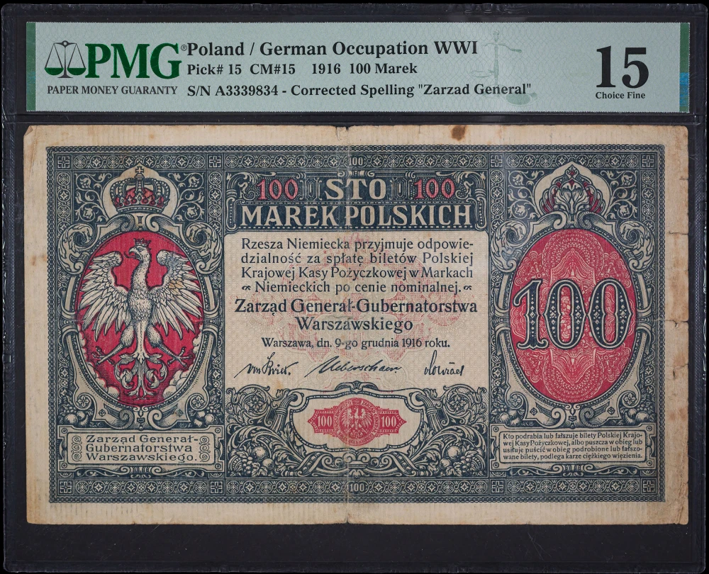 Poland. PMG 15 1916 100 Marek Note
