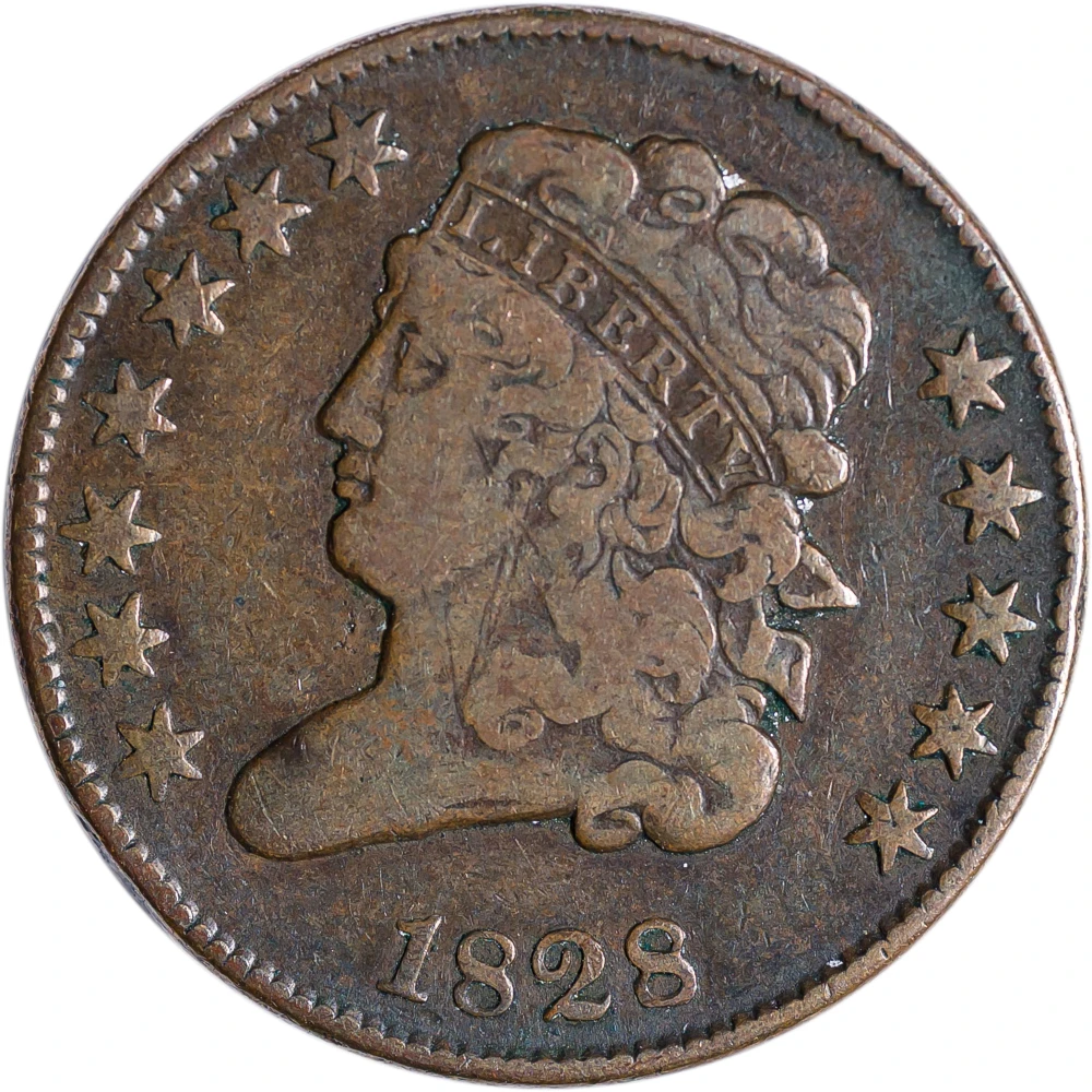 F-VF 1828 12 Stars Half Cent