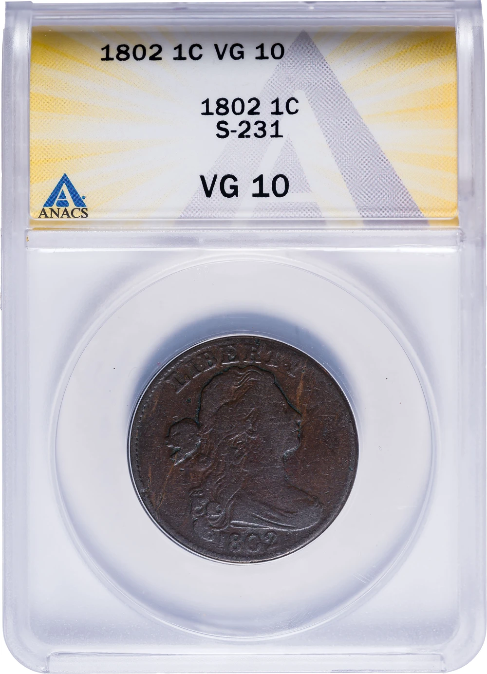 ANACS VG-10 1802 Draped Bust Large Cent
