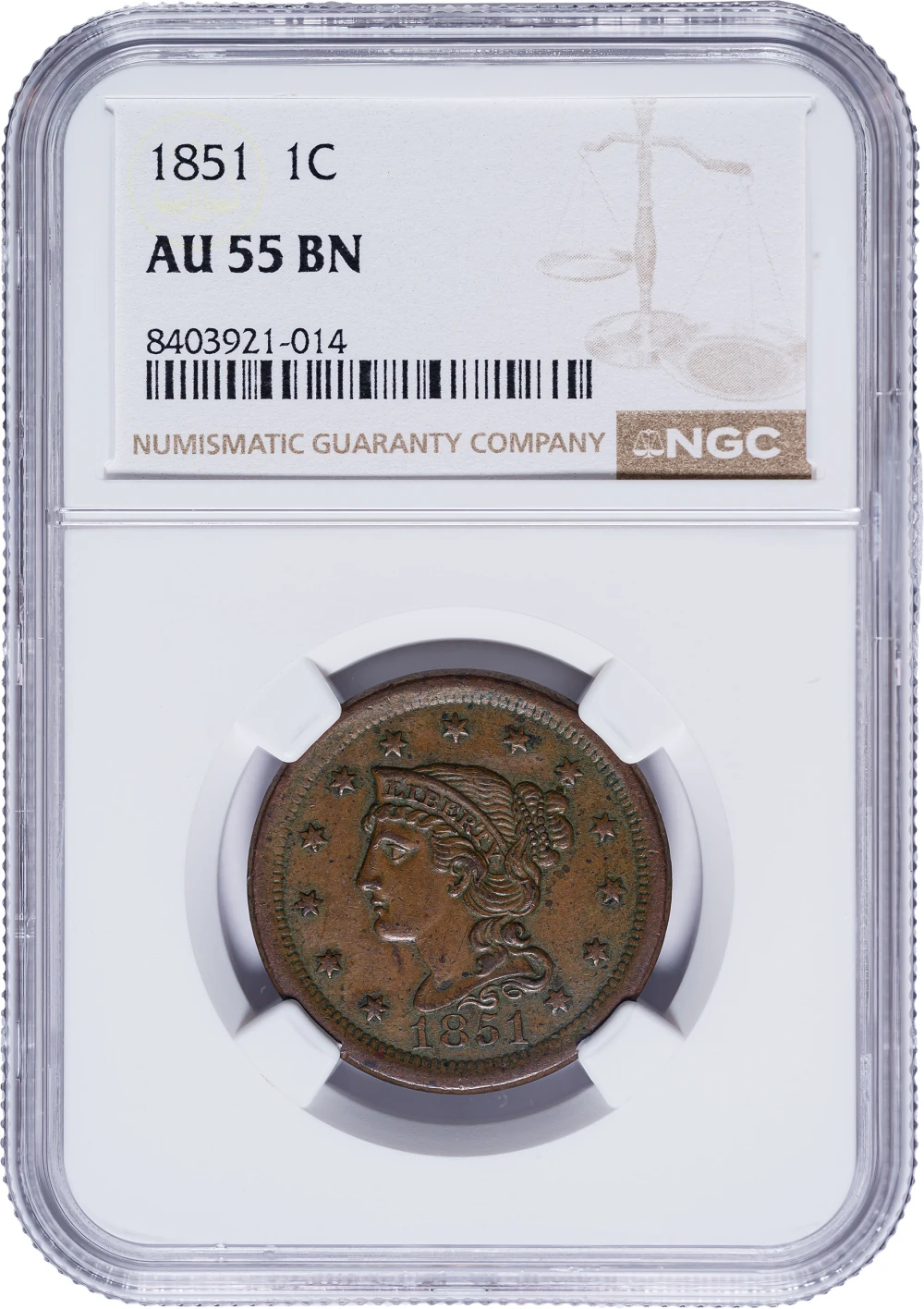 NGC AU-55 1851 Large Cent