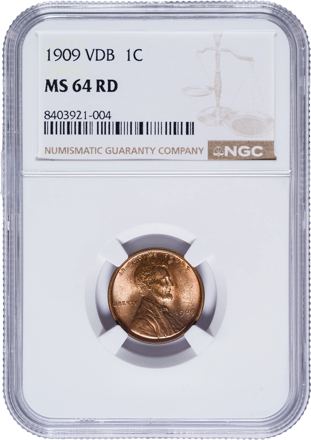 NGC MS-64 RD 1909 V.D.B. Lincoln Cent