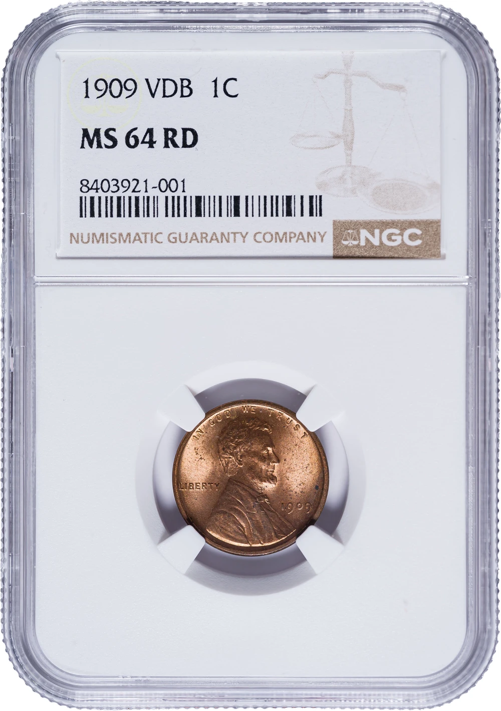 NGC MS-64 RD 1909 V.D.B. Lincoln Cent