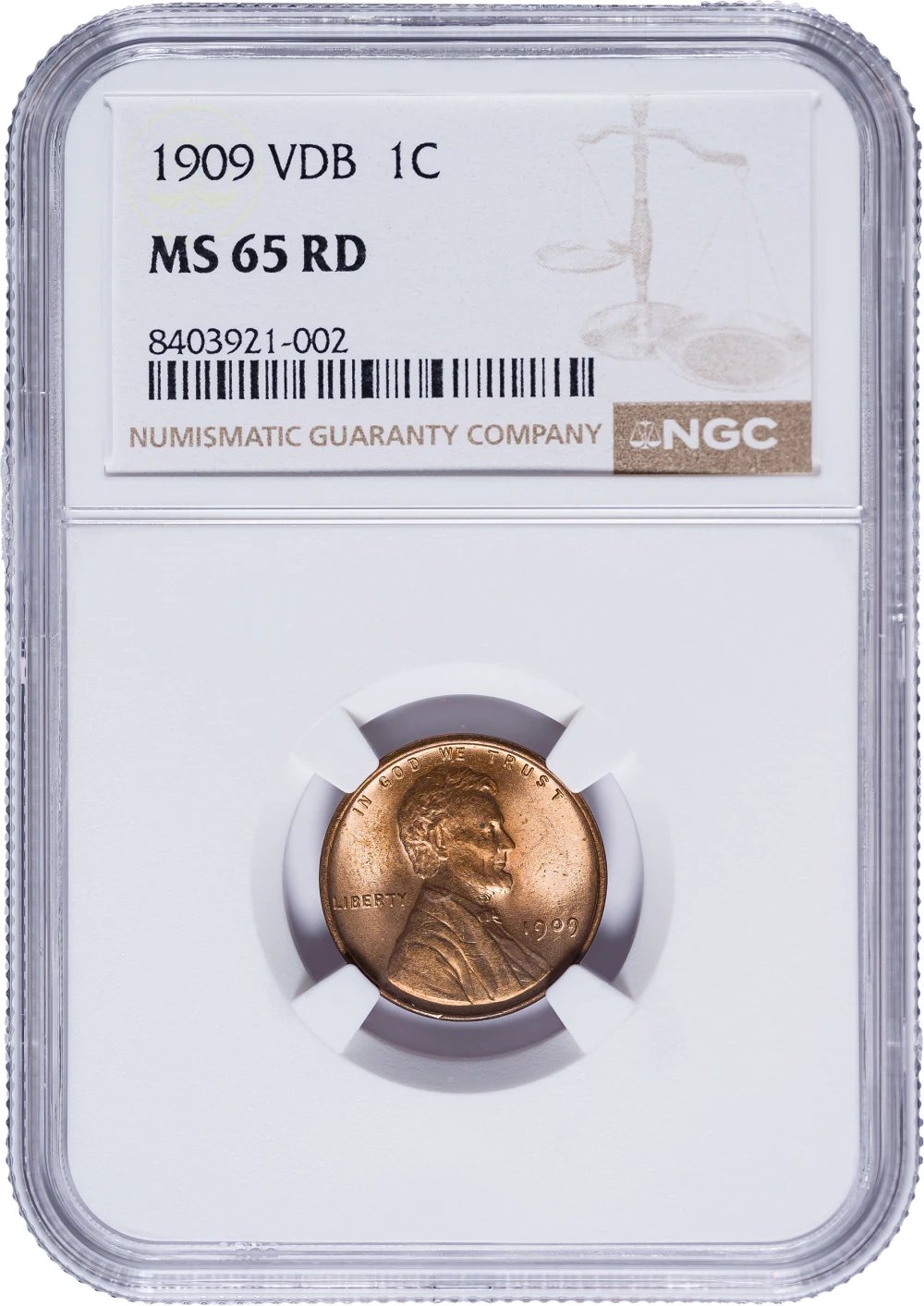 NGC MS-65 RD 1909 V.D.B. Lincoln Cent