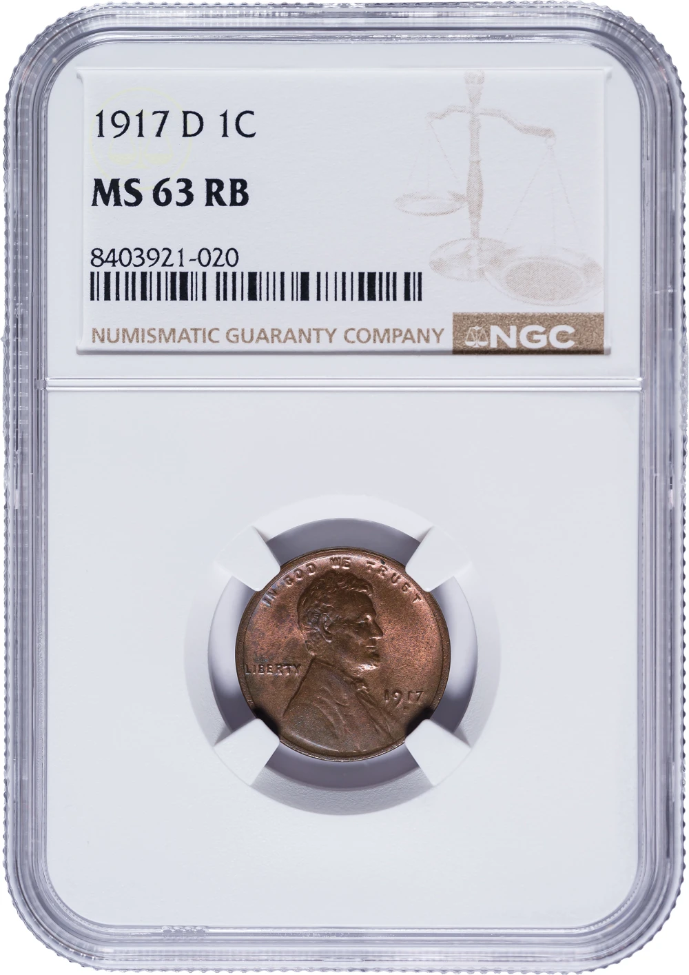 NGC MS-63 RB 1917-D Lincoln Cent