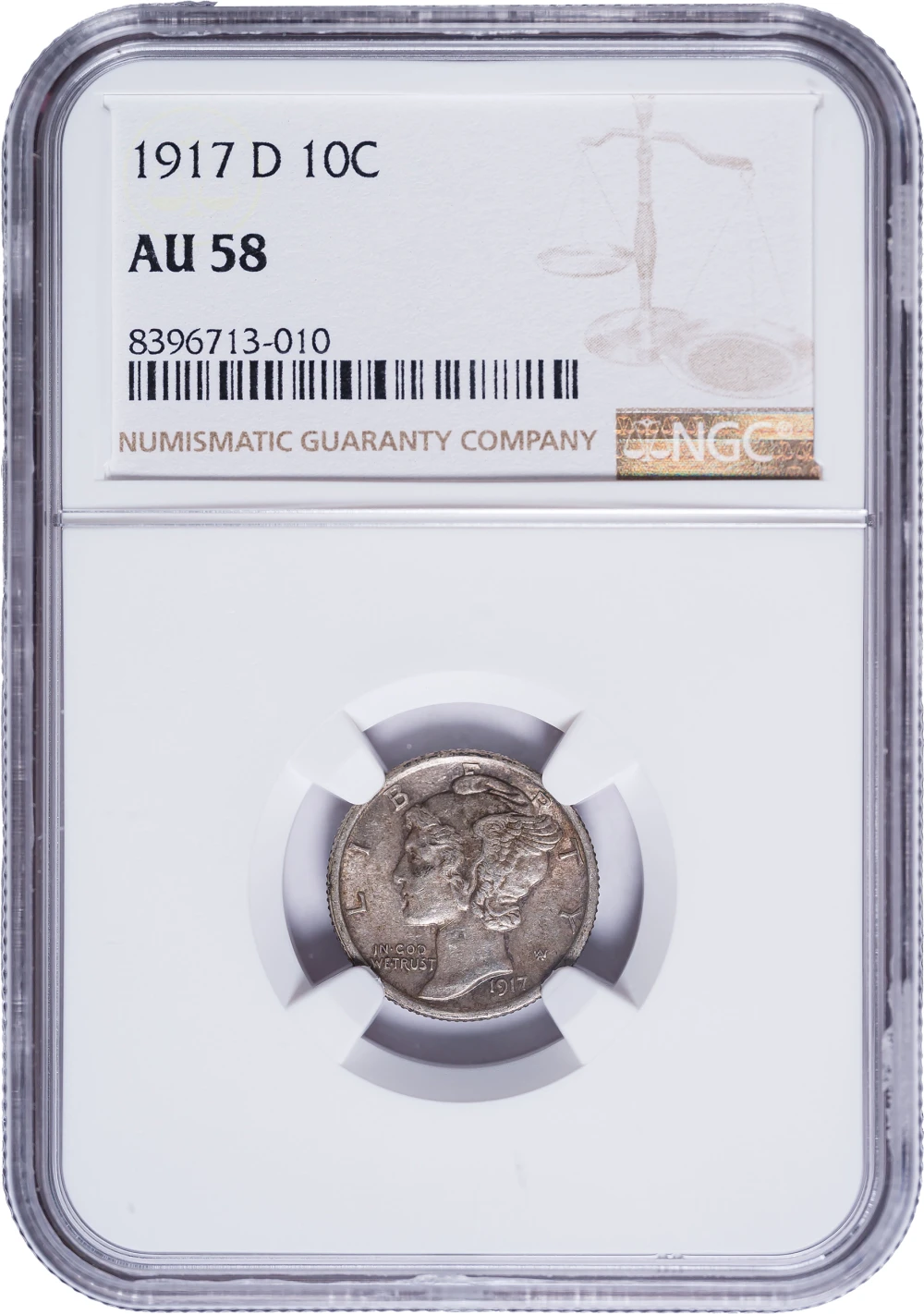 NGC AU-58 1917-D Mercury Dime