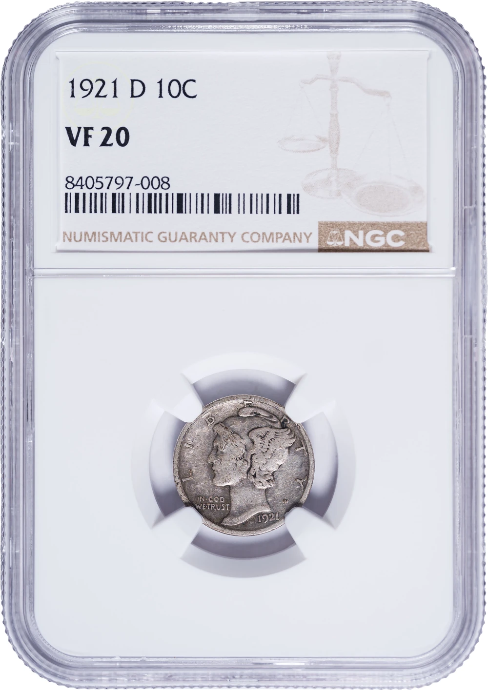 NGC VF-20 1921-D Mercury Dime
