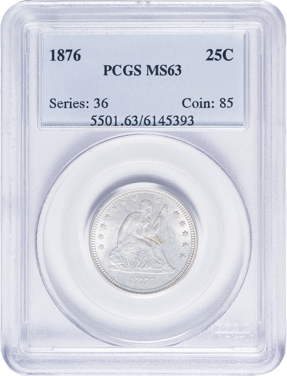 PCGS MS-63 1876 Seated Quarter