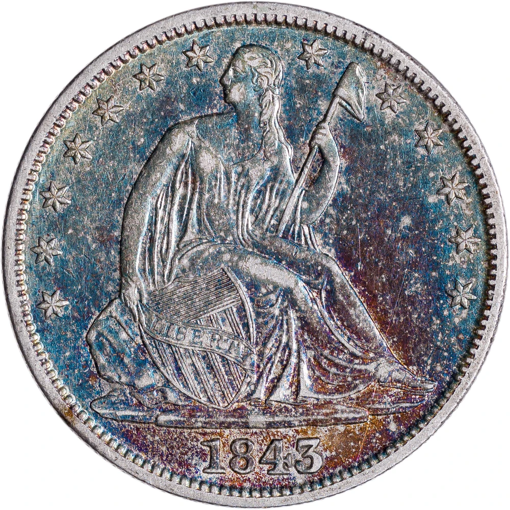 AU-50 or Finer Toned 1843 Seated Half Dollar
