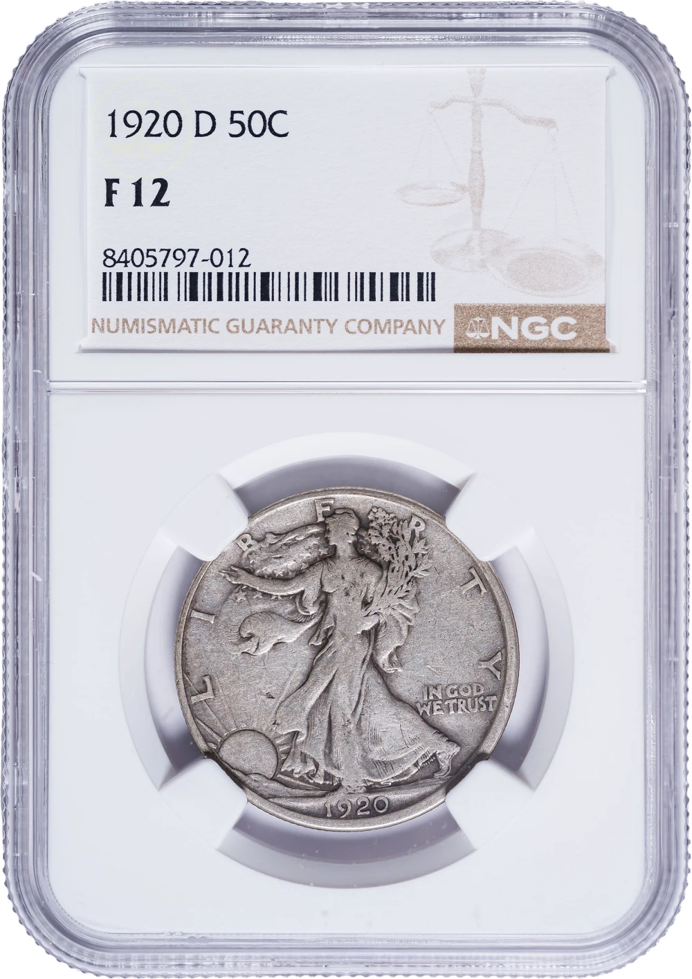 NGC F-12 1920-D Walking Liberty Half Dollar