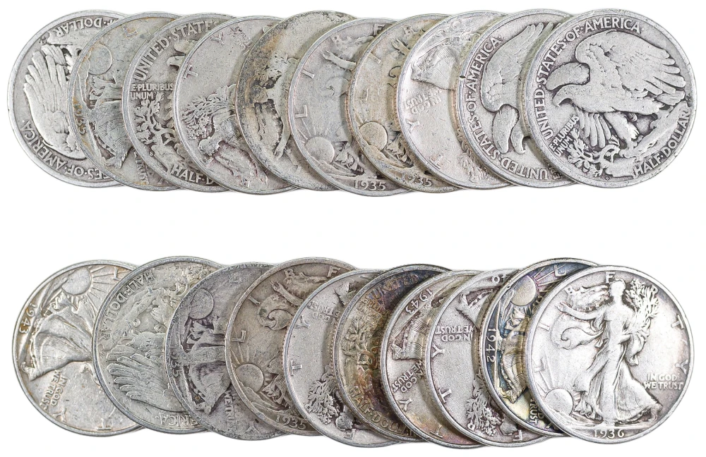 Roll Of Circulated Walking Liberty Half Dollars