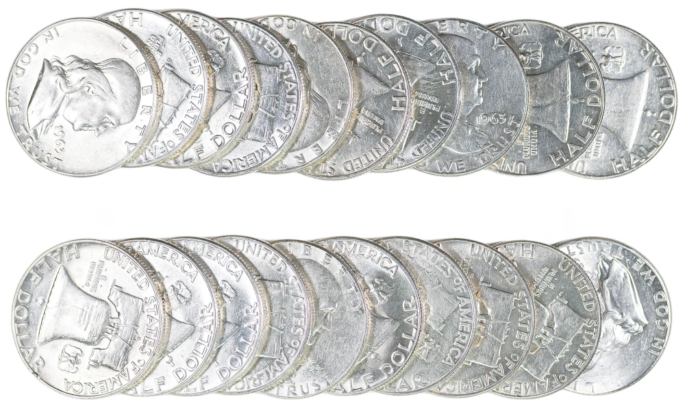 AU/UNC Roll 1963 P+D Franklin Half Dollars