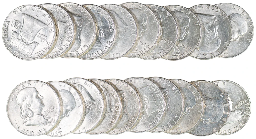 AU Roll Of 1963-D Franklin Half Dollars