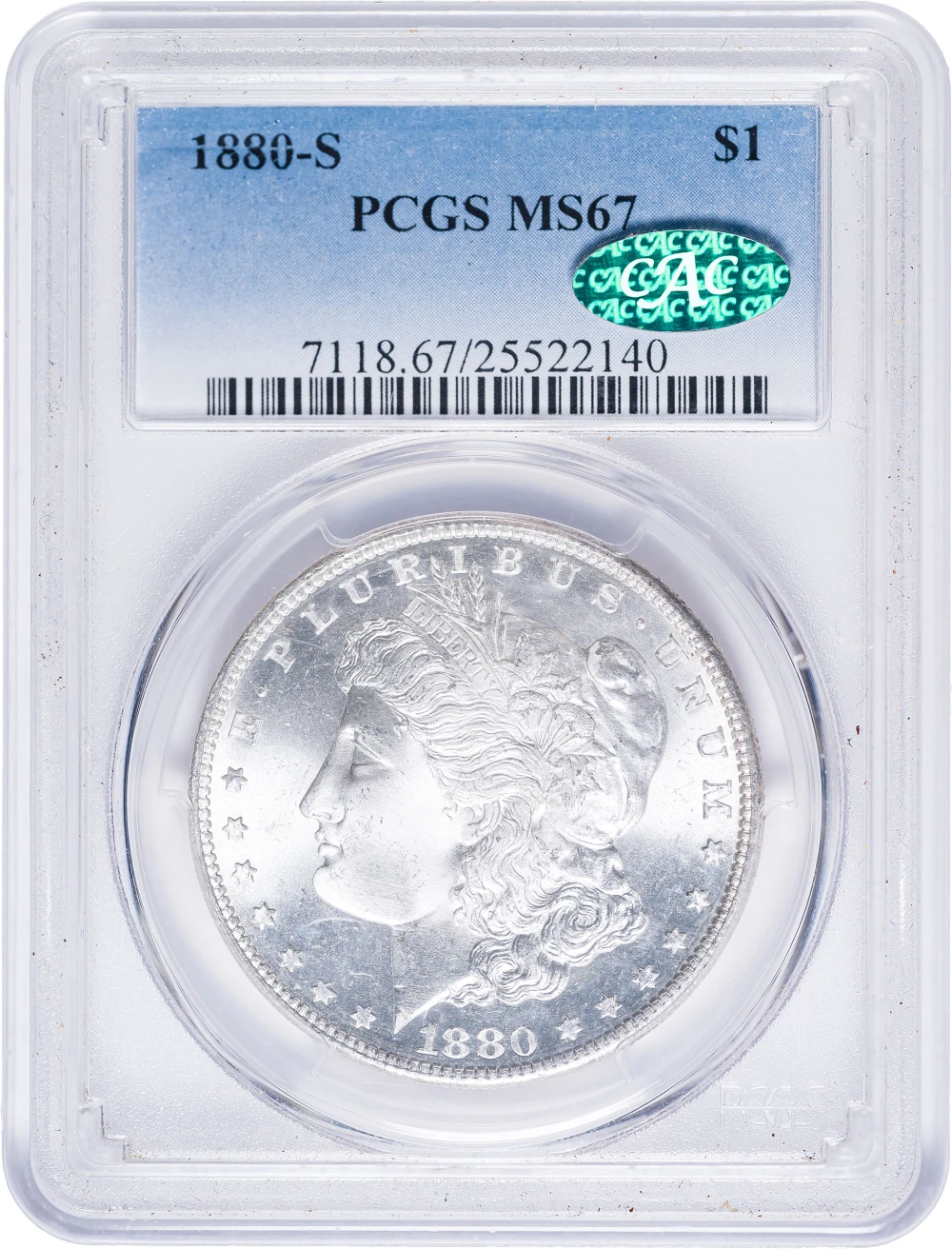 PCGS MS-67 CAC 1880-S Morgan Dollar