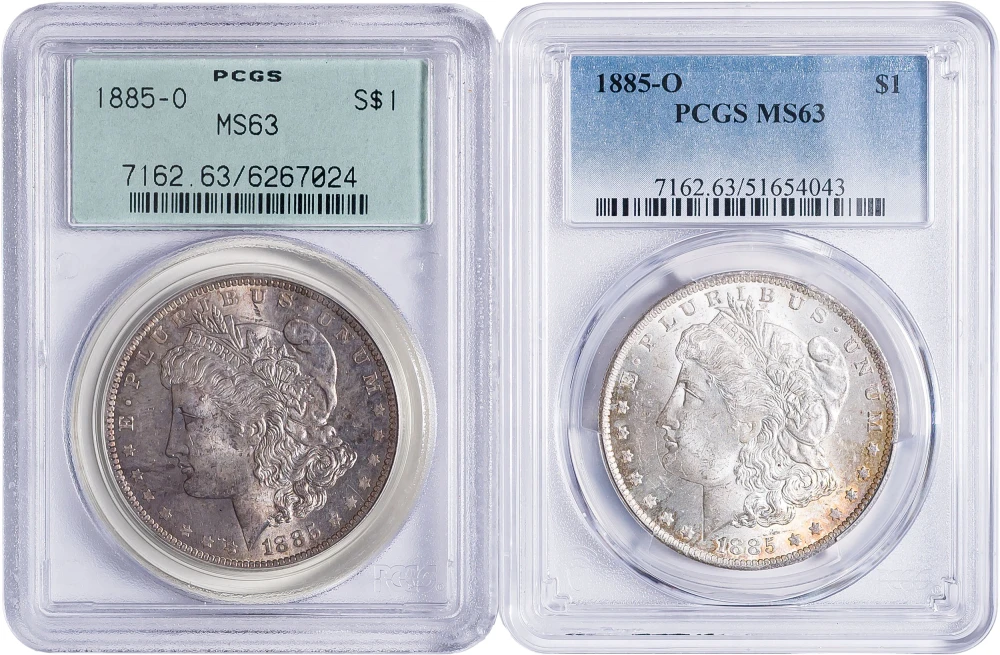 PCGS MS-63 1885-O Morgan Dollar Pair