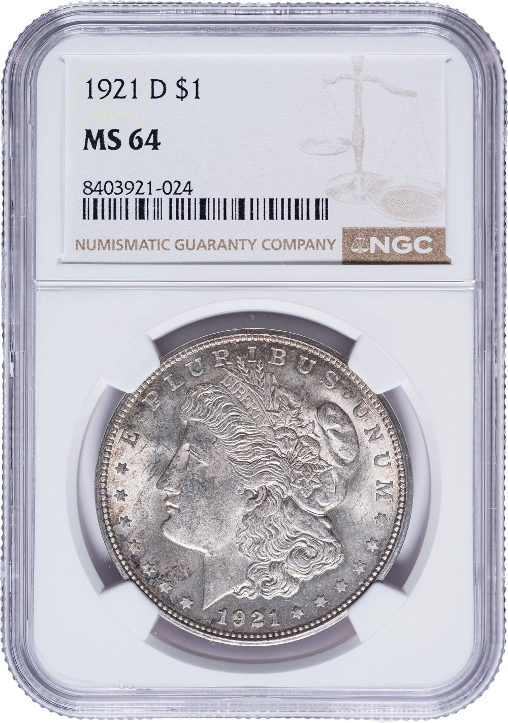 NGC MS-64 1921-D Morgan Dollar
