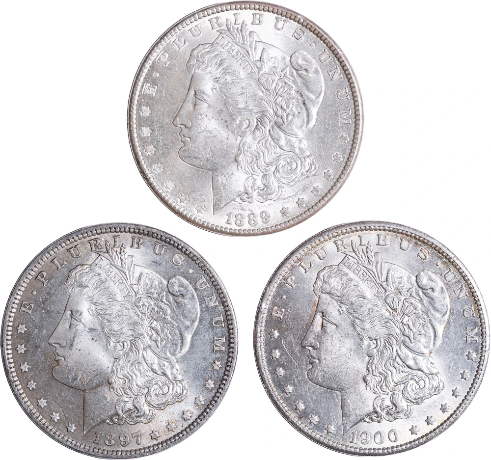 MS-60 or Finer Trio of Morgan Dollars