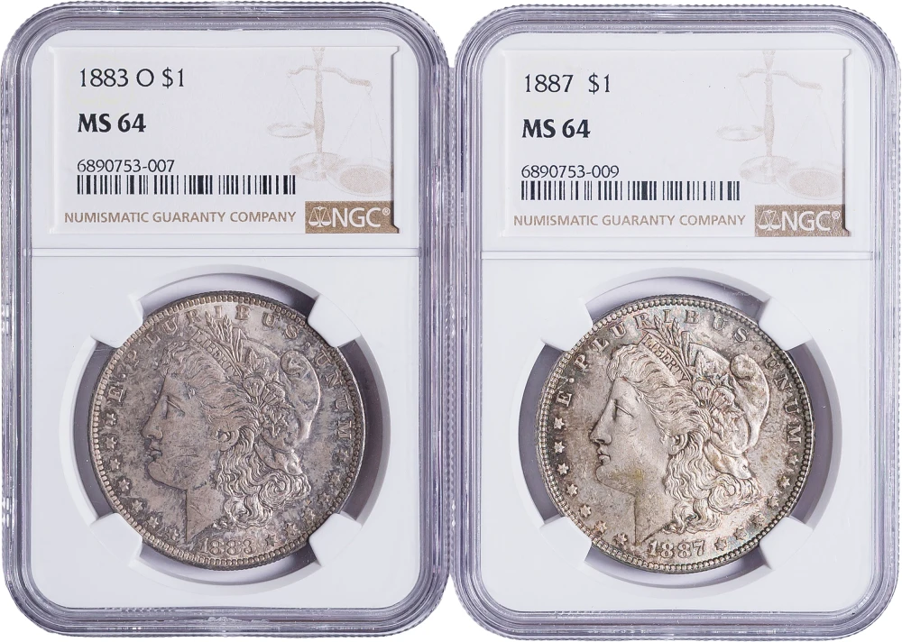 NGC MS-64 1883-O & 1887 Morgan Dollar Pair