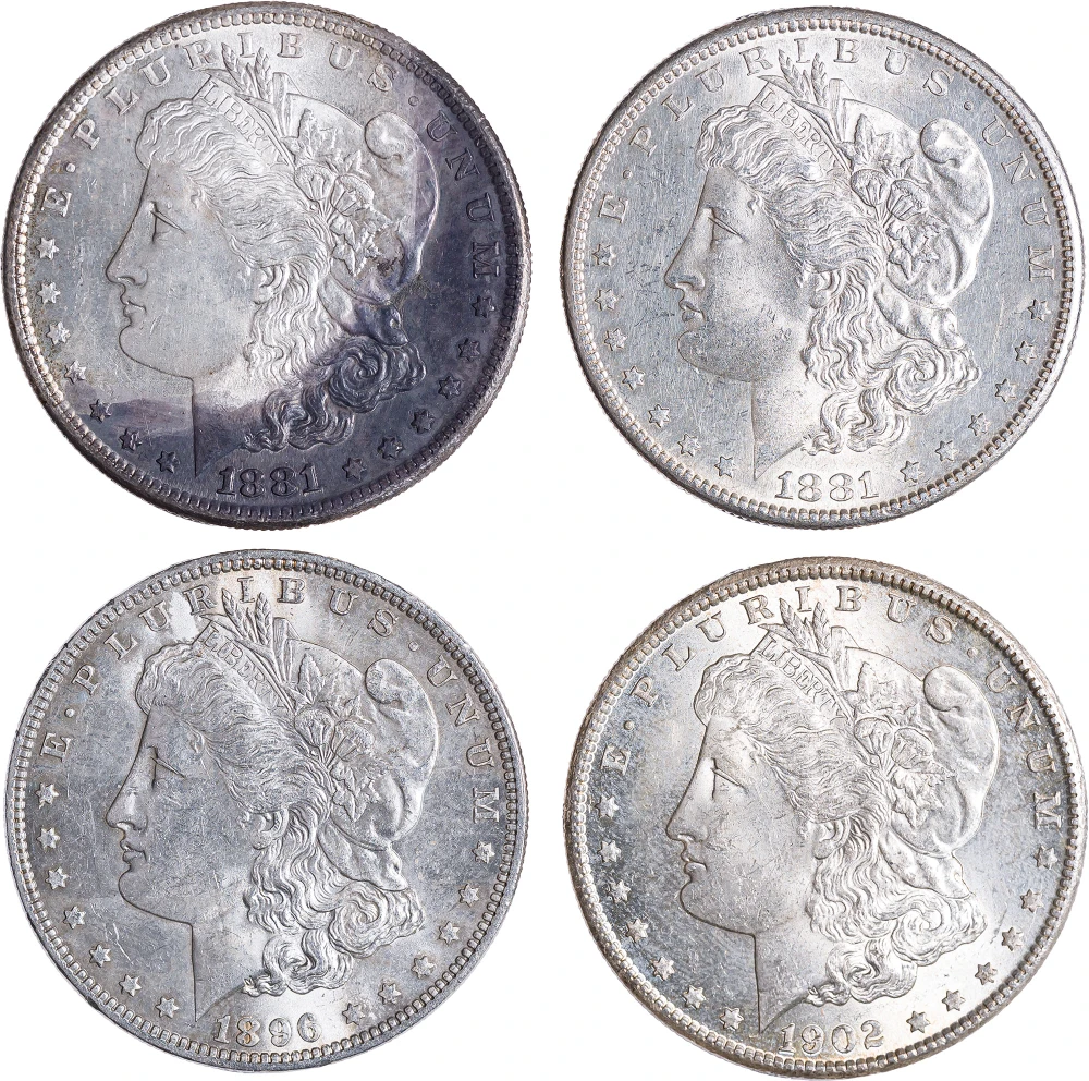 Four MS-60 or Finer Morgan Dollars