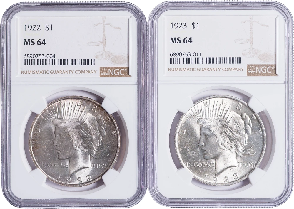 NGC MS-64 1922 & 1923 Peace Dollars
