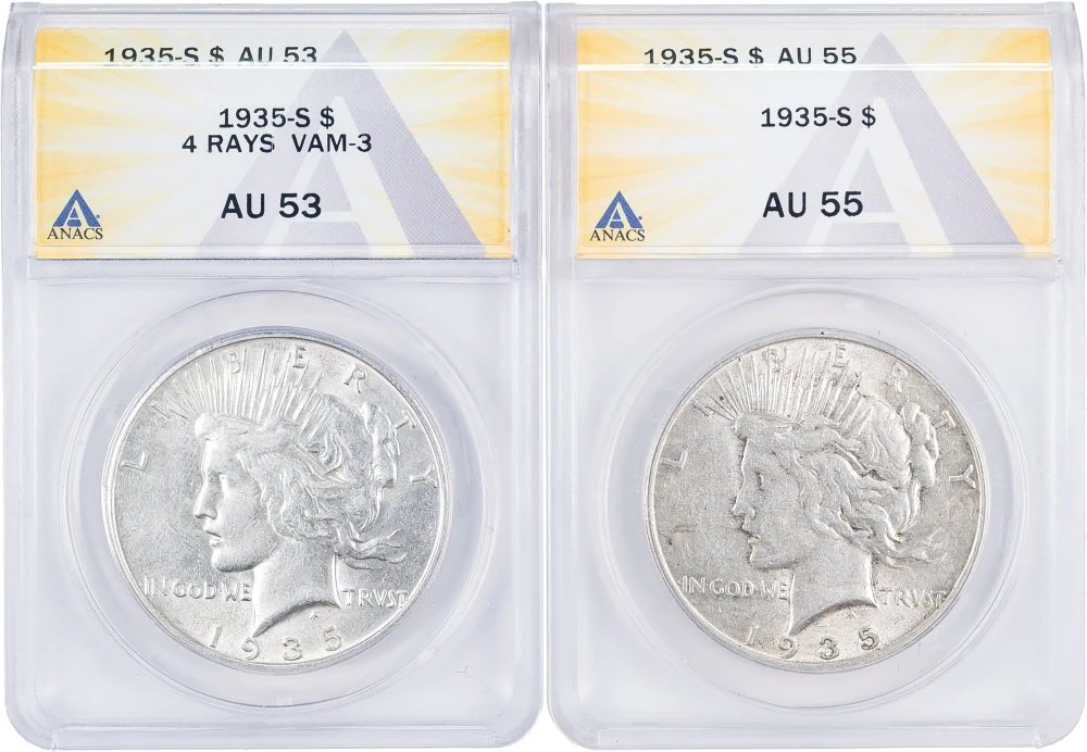 ANACS AU Pair 1935-S Peace Dollars