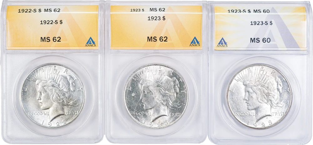 ANACS Unc Peace Dollar Trio
