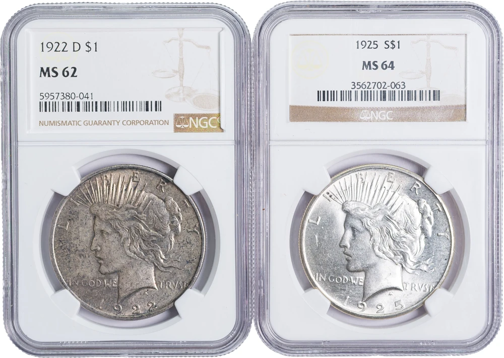 NGC Unc Peace Dollar Duo