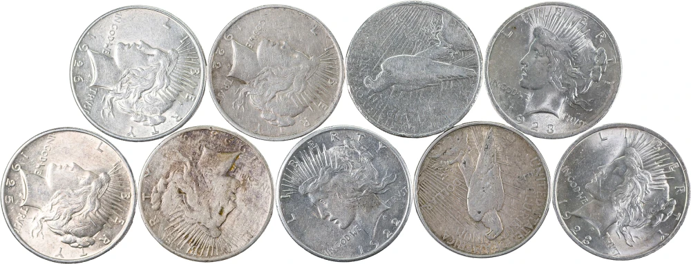 9 Pieces Mixed Peace Dollars
