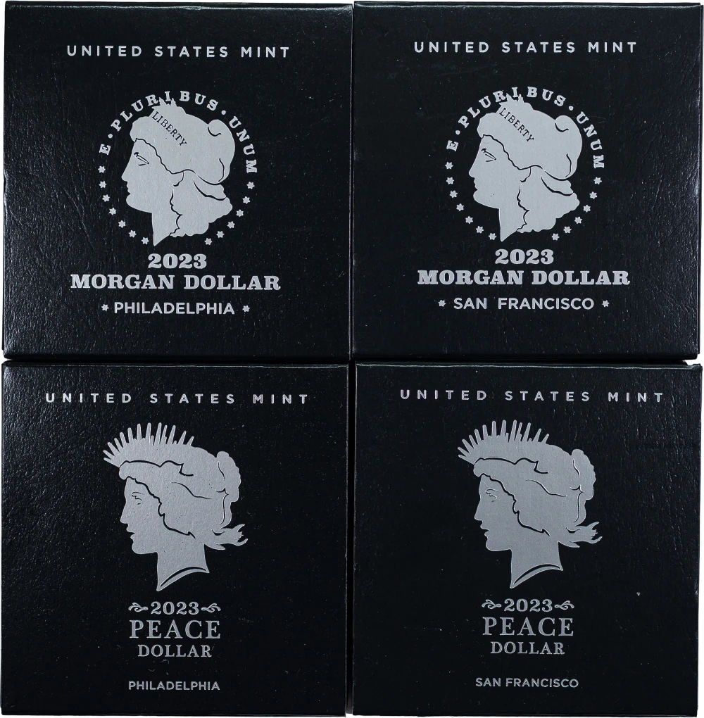 4 Pcs 2023 Morgan & Peace Dollars