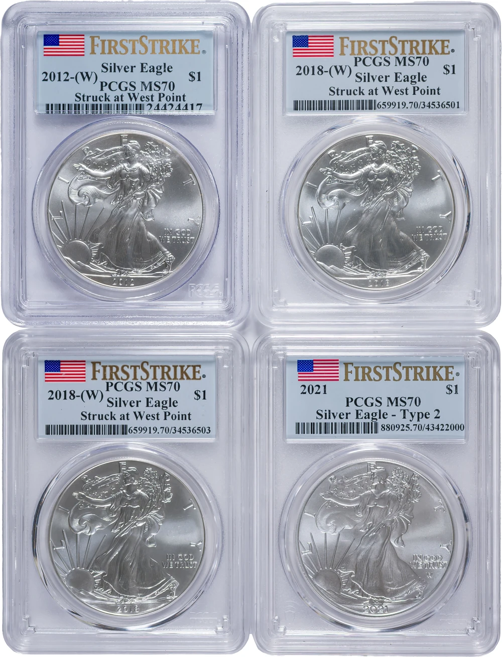 Quartet Of PCGS MS-70 FS Silver Eagles