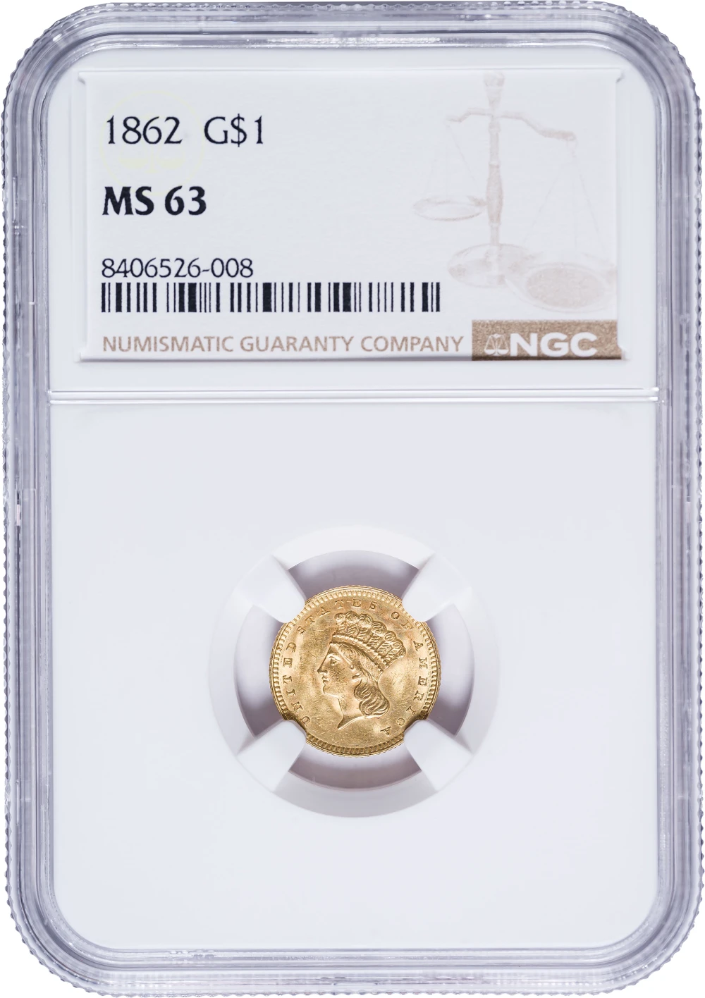 NGC MS-63 1862 Gold $1