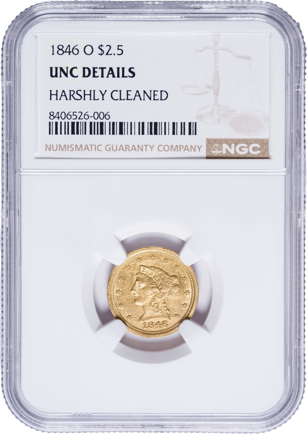 NGC Unc Details 1846-O Gold $2.50 Liberty