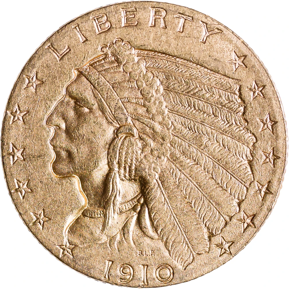 AU-58 1910 Gold $2.50 Indian
