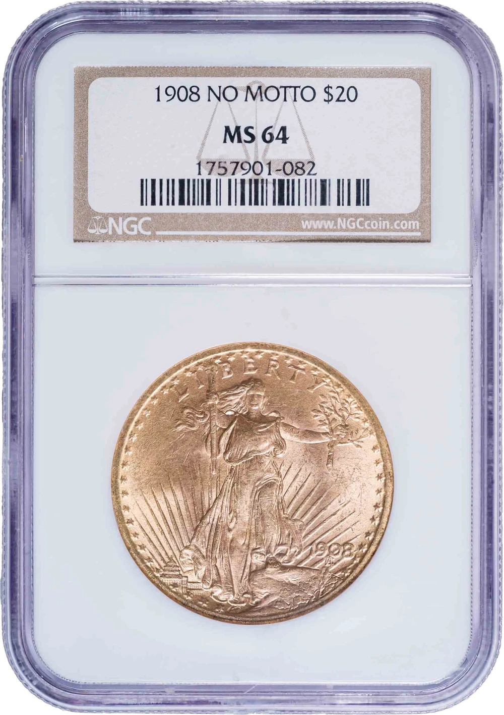 NGC MS-64 1908 $20 Gold $20 Liberty