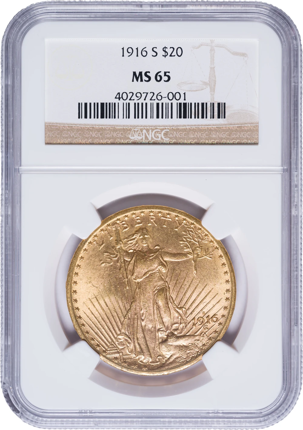 NGC MS-65 1916-S $20 St. Gaudens
