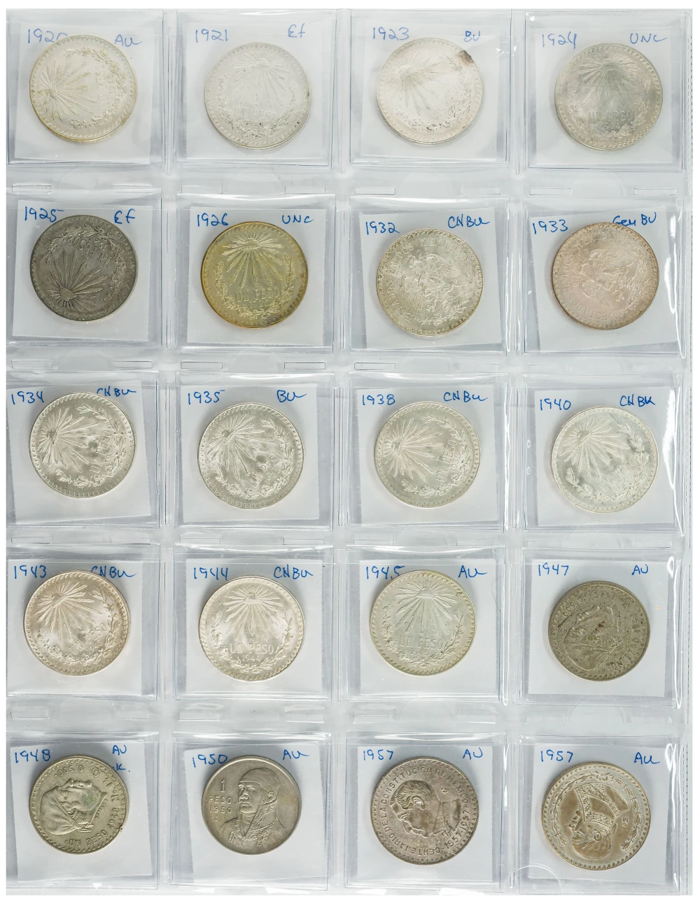 Mexico. Set Of 1920-1967 1 Peso Pieces
