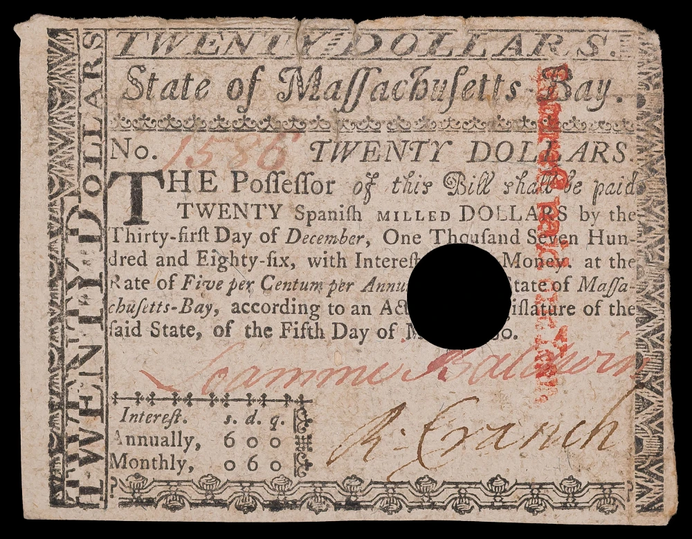 Massachusetts-Bay. VF 1780 $20 Note