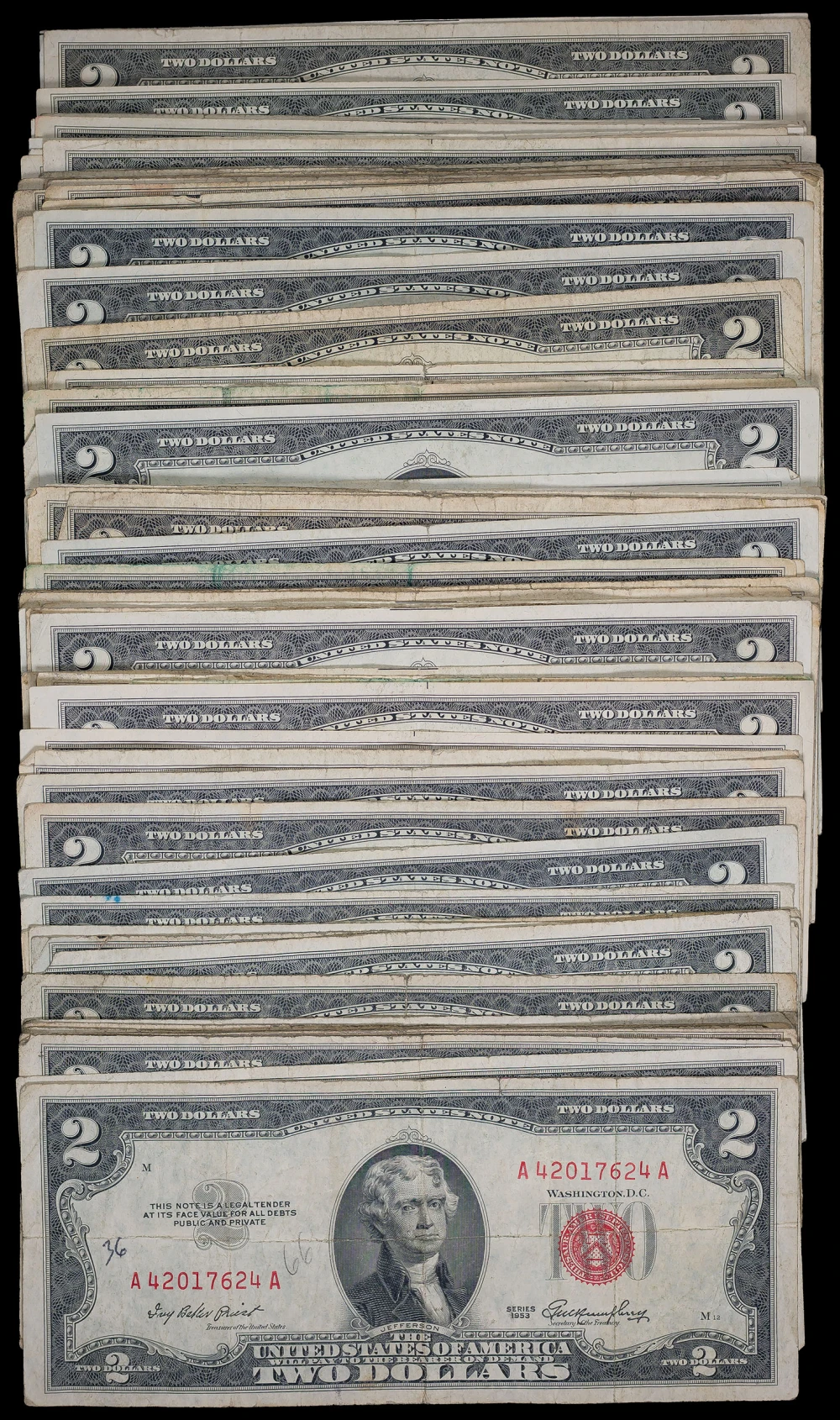37 Pieces Mixed $2 Red Seal Notes