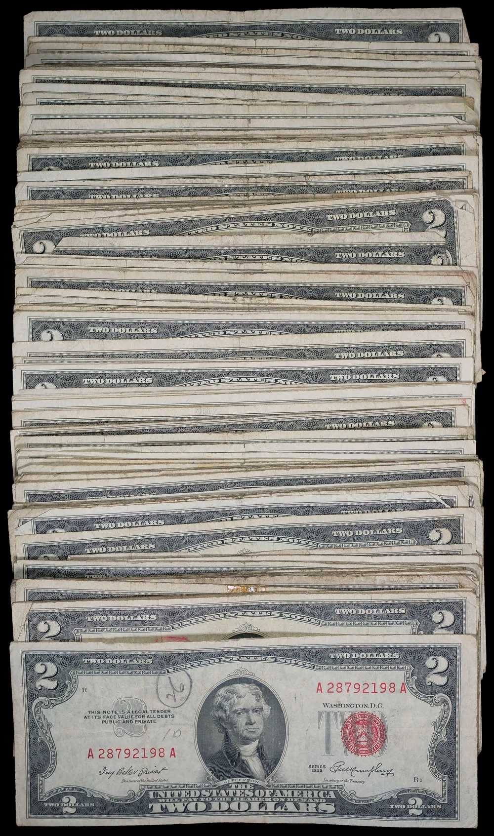 100 Pieces Mixed $2 Red Seal Notes