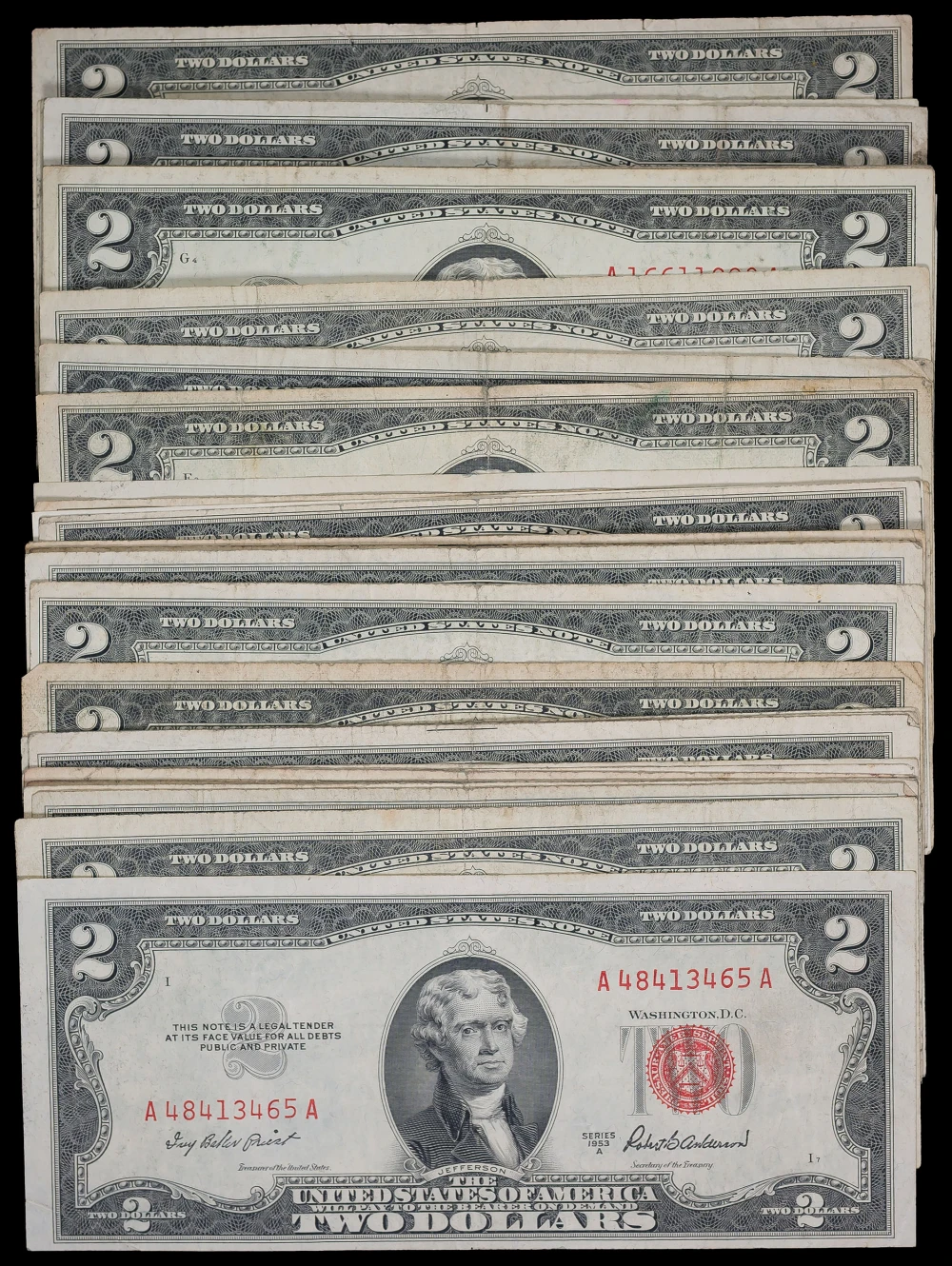 100 Pieces Mixed $2 Red Seal Notes