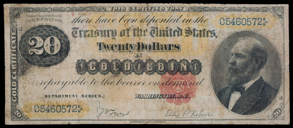 Fine+ Series 1882 $20 Gold Coin Note