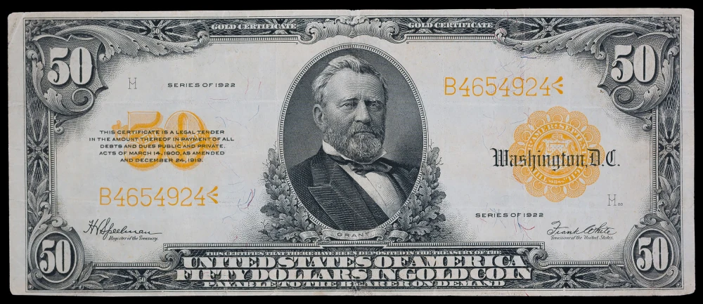 VF+ Series 1922 $50 Gold Coin Note